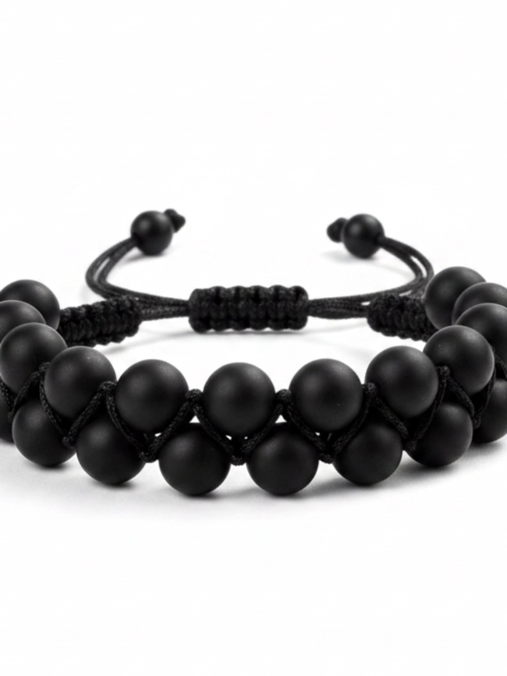 Mens Black Leather Adjustable Beases Bracelet